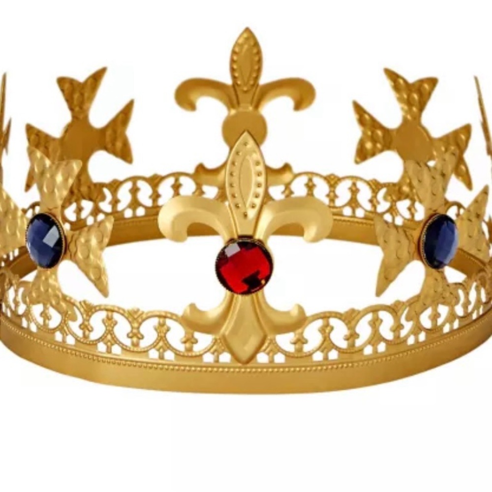 Medium King Gold Crown with Red and Blue Gems